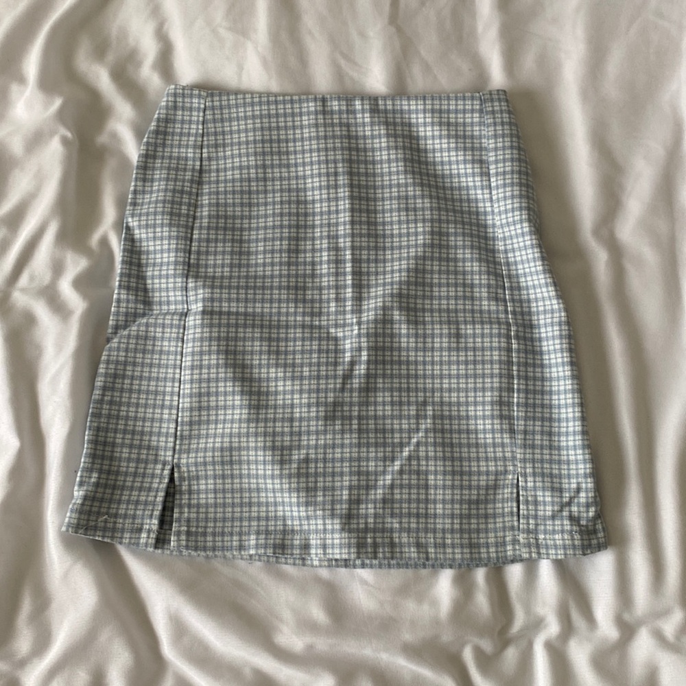 Blue and white plaid skirt